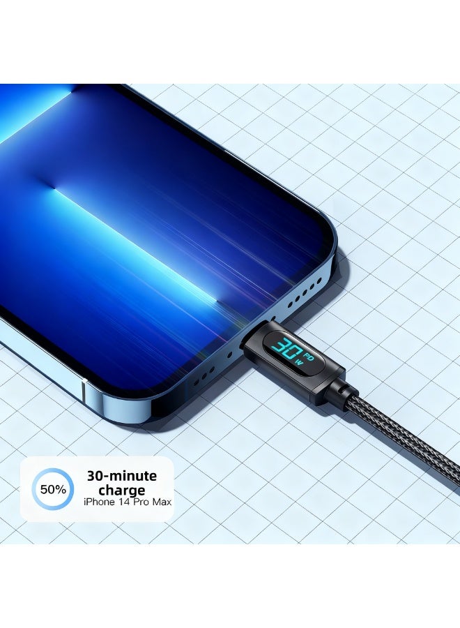 ESSAGER USB C to Lightning Cable 1M with LED Display, Fast Charging Cable 30W PD and QC Compatible, Digital Display Charging Cable with Aluminum Alloy Connector, Smart Charging Cable, Black PD Charging Cable - Image 3